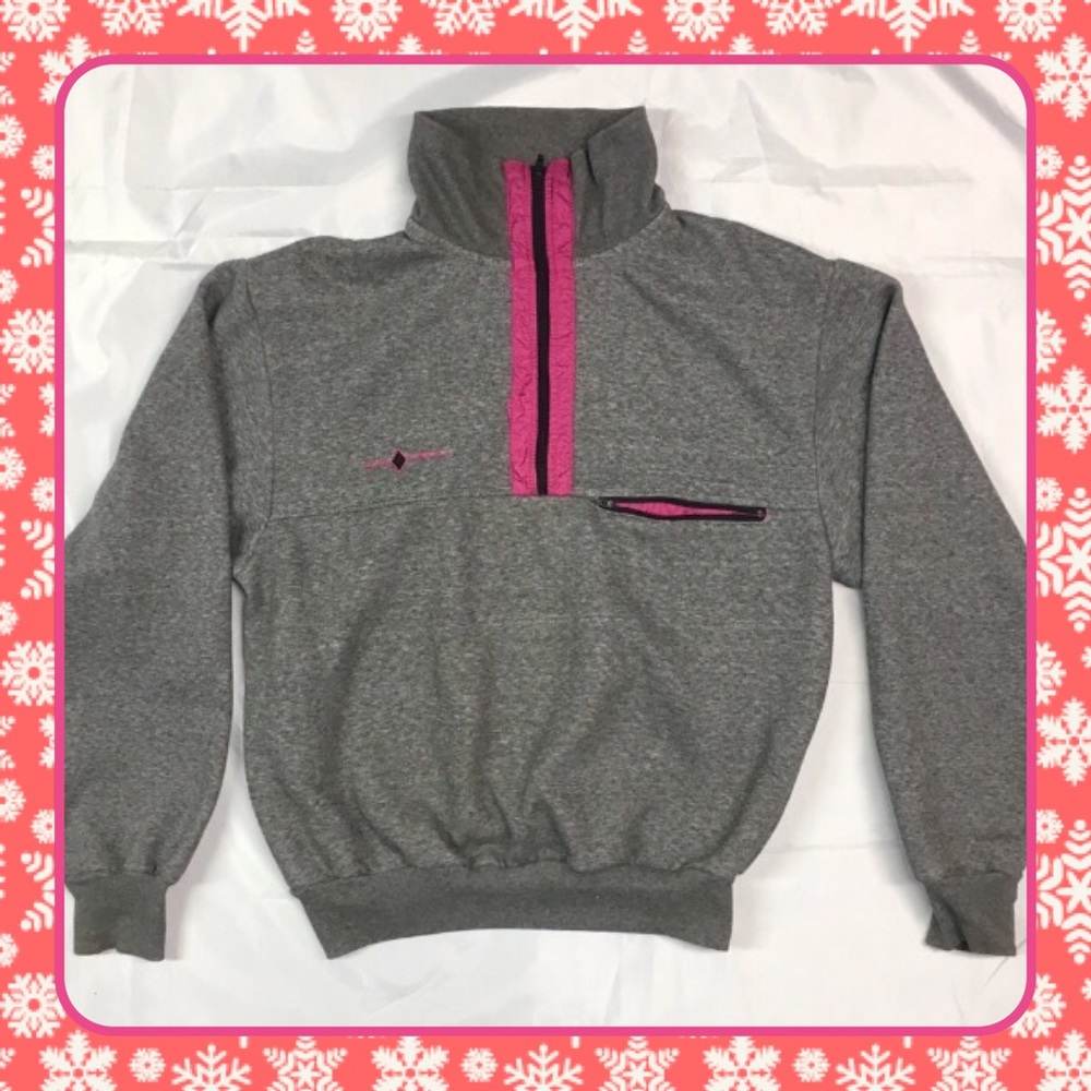 Vintage Black Diamond Med Half Zip Grey Pullover